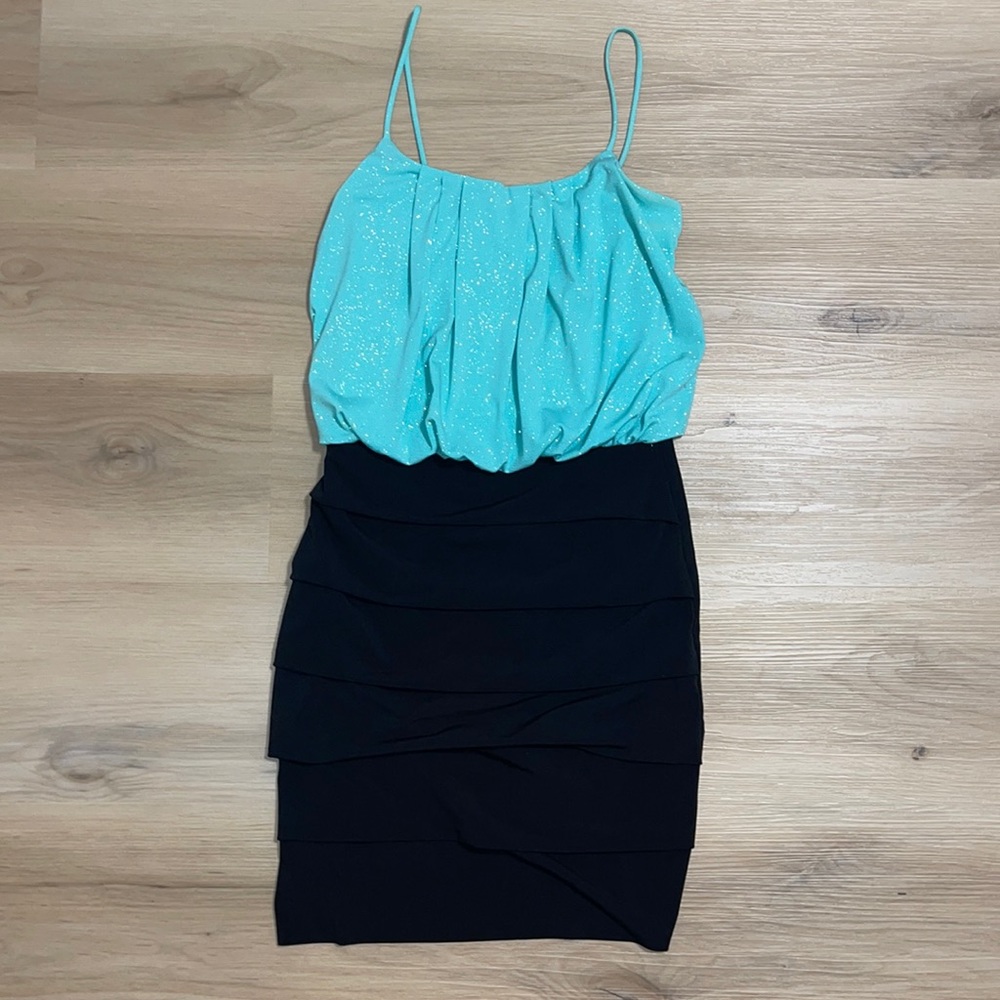 Teal Green and Black Shimmer Cocktail Dress Small